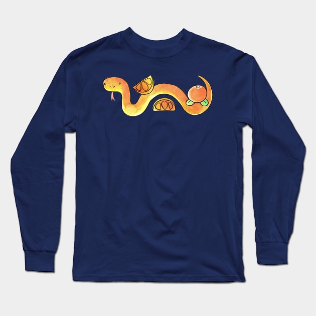 Watercolor Citrus Orange Snake Long Sleeve T-Shirt by saradaboru